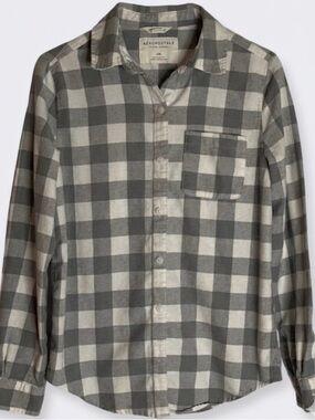 AEROPOSTALE Plaid Button Down Shirt, Women’s XS, Grey White
